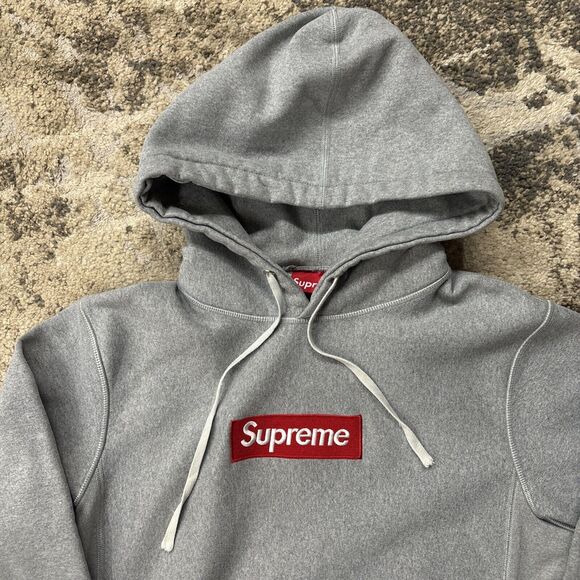 Supreme Box Logo Hoodie Gray Men's Large Heather Gray Long Sleeve Pullover - Picture 2 of 10